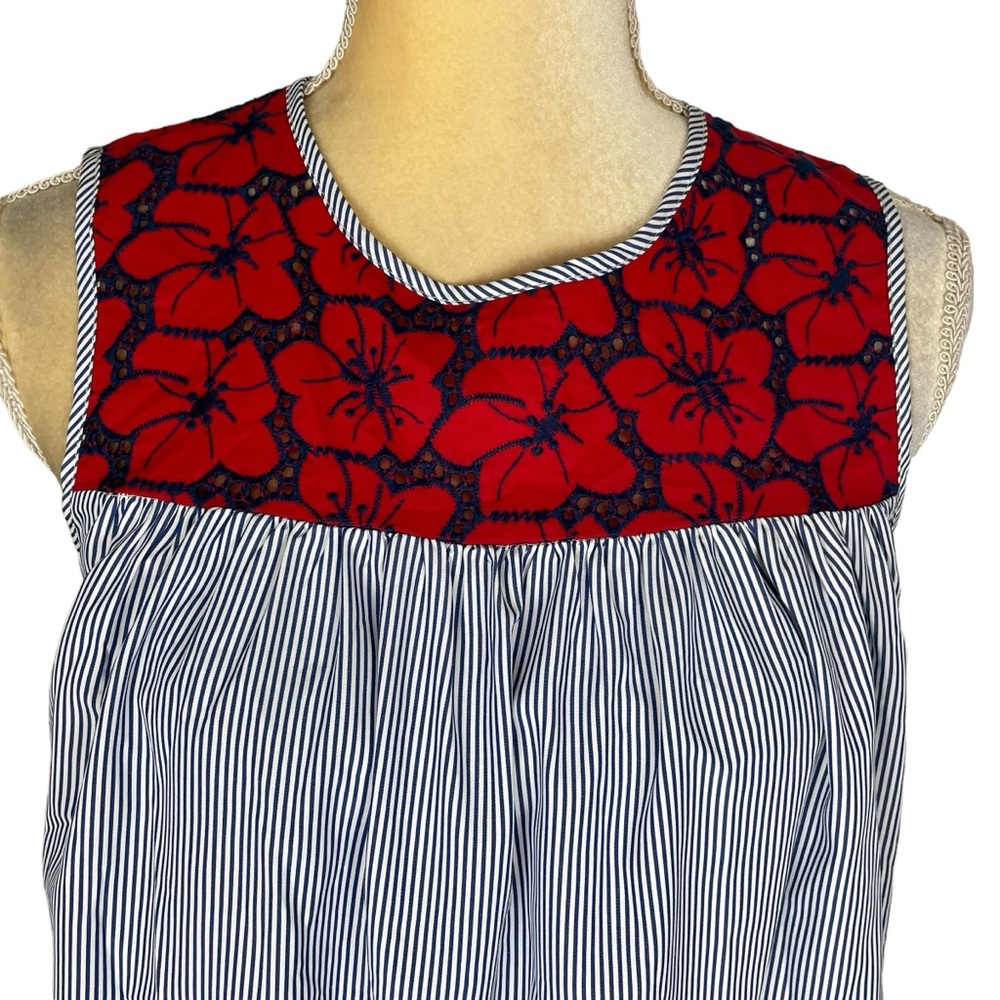 English Factory Blouse Blue White Pinstripe Poppy Lace Embroidered Size Small - Picture 2 of 12